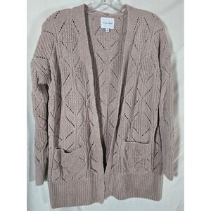 Pink Rose Open Front‎ Diamond Knit Cardigan Sweater Dusty Mauve M